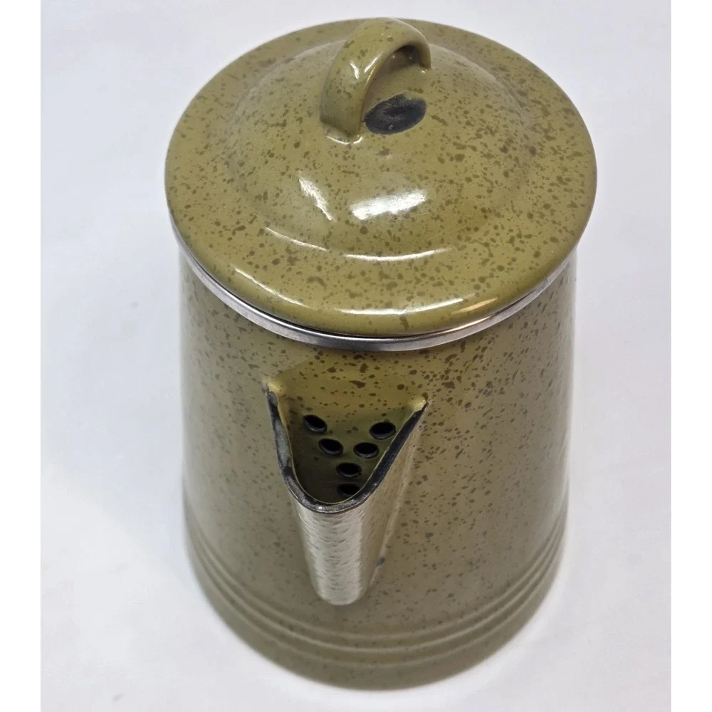 Paula Deen Signature Sage Green Speckled Enamelware Coffee Pot Percolator